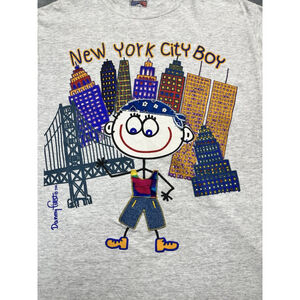 VTG 90s Danny First NYC Boy T-Shirt M USA Made Stick Figure Denim Applique Rare